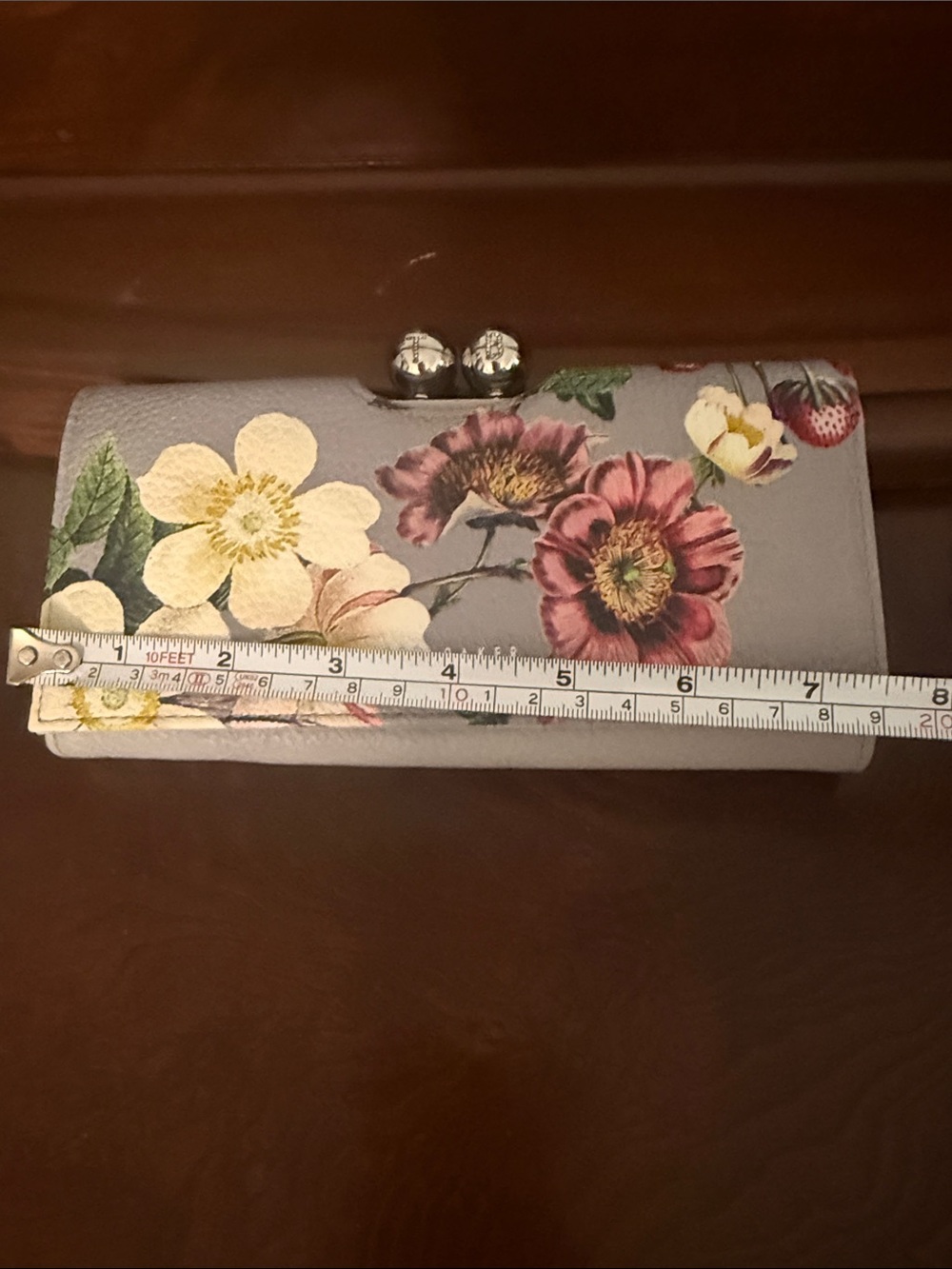 Ted Baker Gray Floral Clasp Wallet with Pink & Yellow Blooms - Picture 3 of 4